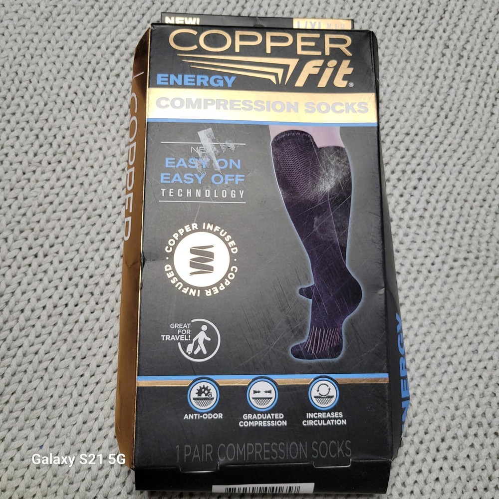 Copper Fit Energy Compression Socks Black L/XL Graduated Compression 1 Pair